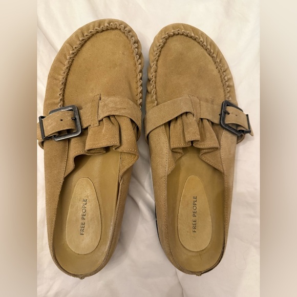 Free People Shoes - Free People Tan Suede Tassel Loafers with Buckle